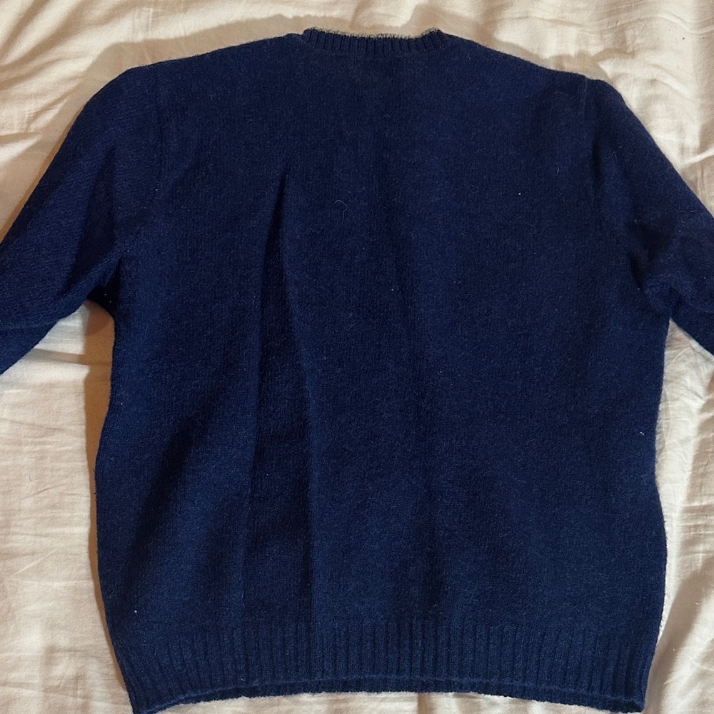 Vintage Lands' End Men's Blue Crewneck Wool Sweater - Picture 4 of 5